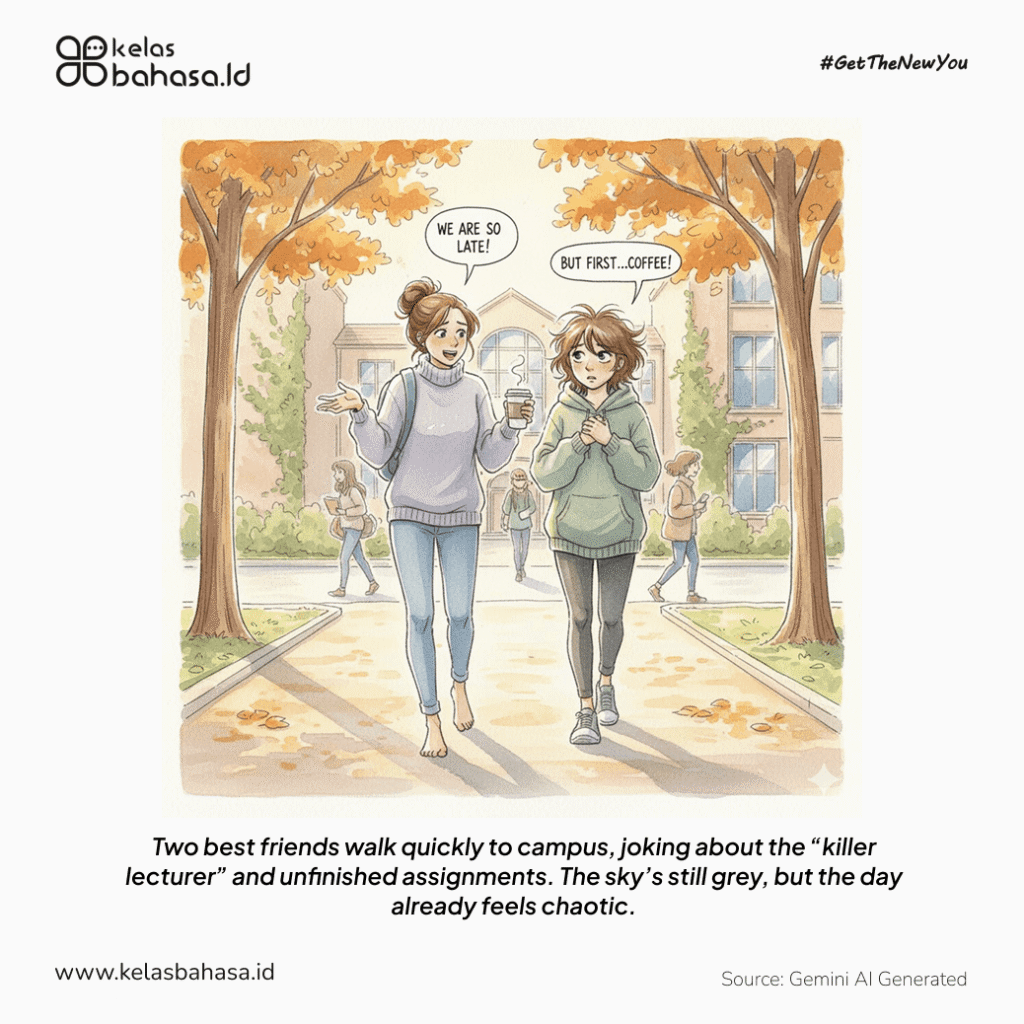 Ilustrasi Contoh Percakapan Bahasa Inggris 2 orang di Kampus