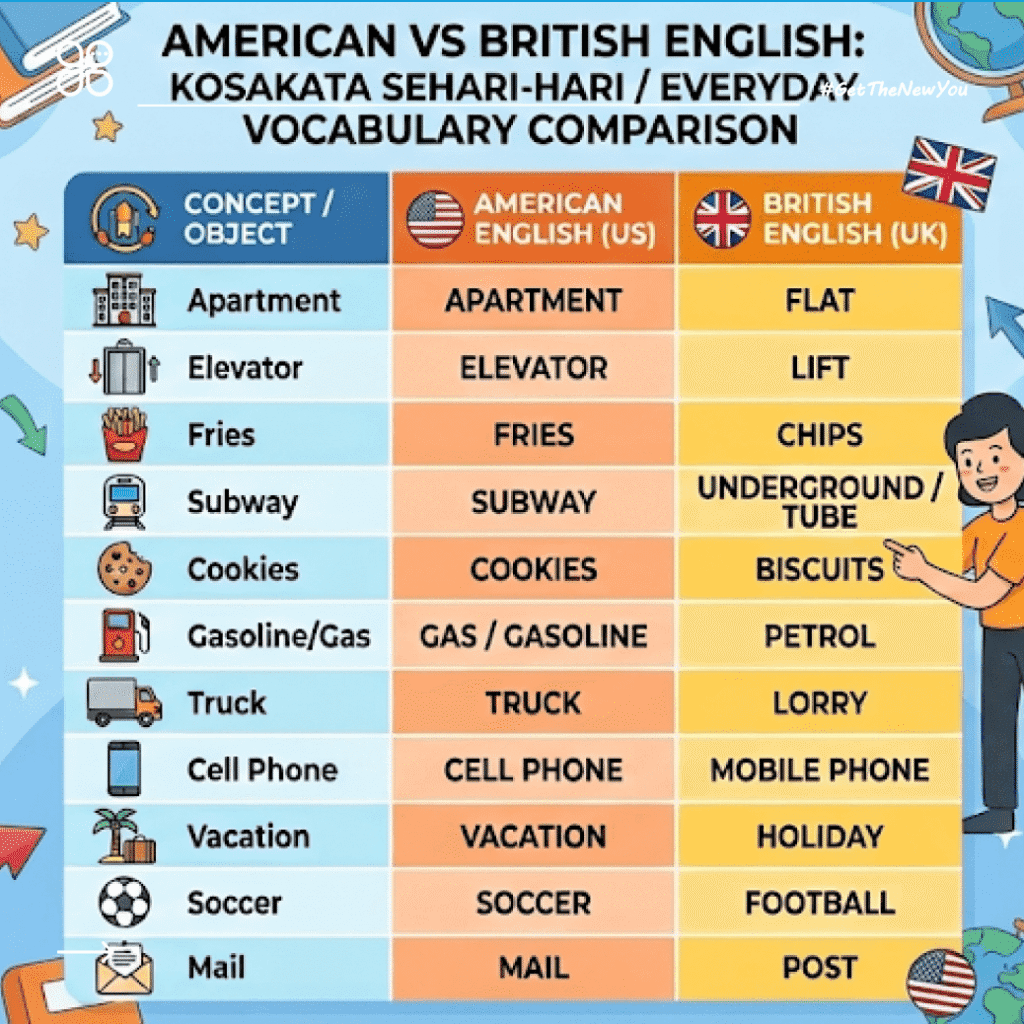 ilustrasi Cara Belajar Accent Bahasa Inggris American vs British